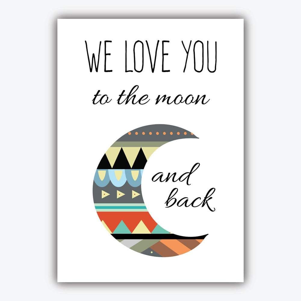 Nursery set of 5 TRIBAL Art Prints Forest Animals and Love Moon Dream Big Quote Wall Pictures Posters Artwork