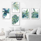 Set of 5 ORIGINAL Tropical Palm Leaf Leaves Watercolour Blue Green Gallery wall ART Prints Botanical