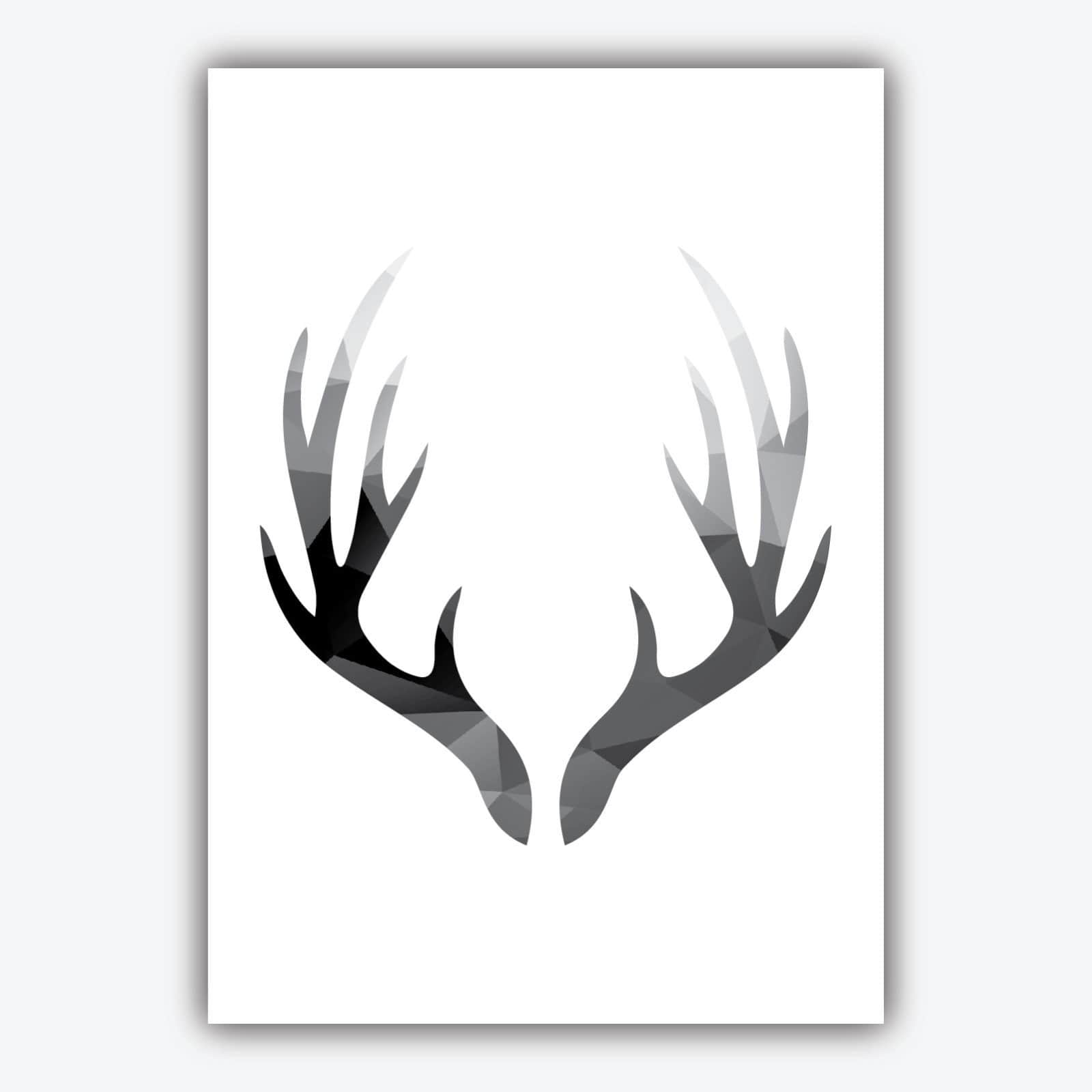 GEOMETRIC set of 3 Monochrome Black & Grey Art Prints STAG Antlers and Mountains
