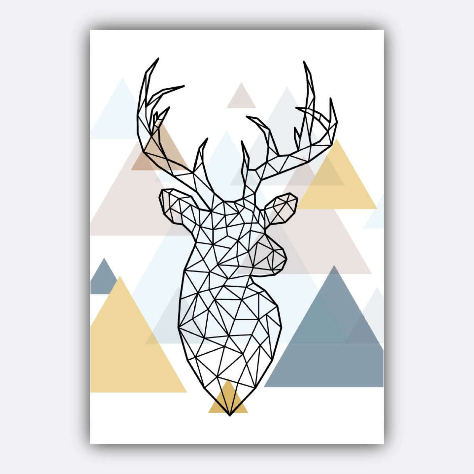 Set of 5 Scandinavian GEOMETRIC Gallery Wall Art Multi Blue Pink Yellow & Beige Art Prints STAG head Wall Pictures Posters Artwork