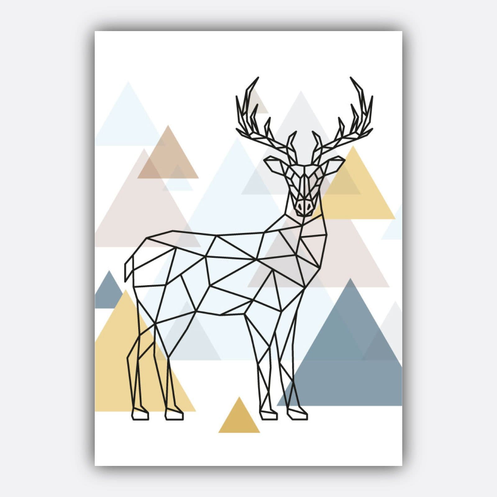 Set of 5 Scandinavian GEOMETRIC Gallery Wall Art Multi Blue Pink Yellow & Beige Art Prints STAG head Wall Pictures Posters Artwork