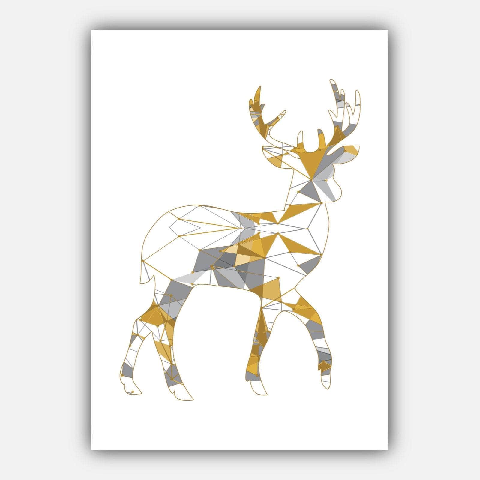 Set of 5 Scandinavian GEOMETRIC Gallery Wall Art Prints STAG deer Yellow & Grey Wall Pictures Posters Artwork