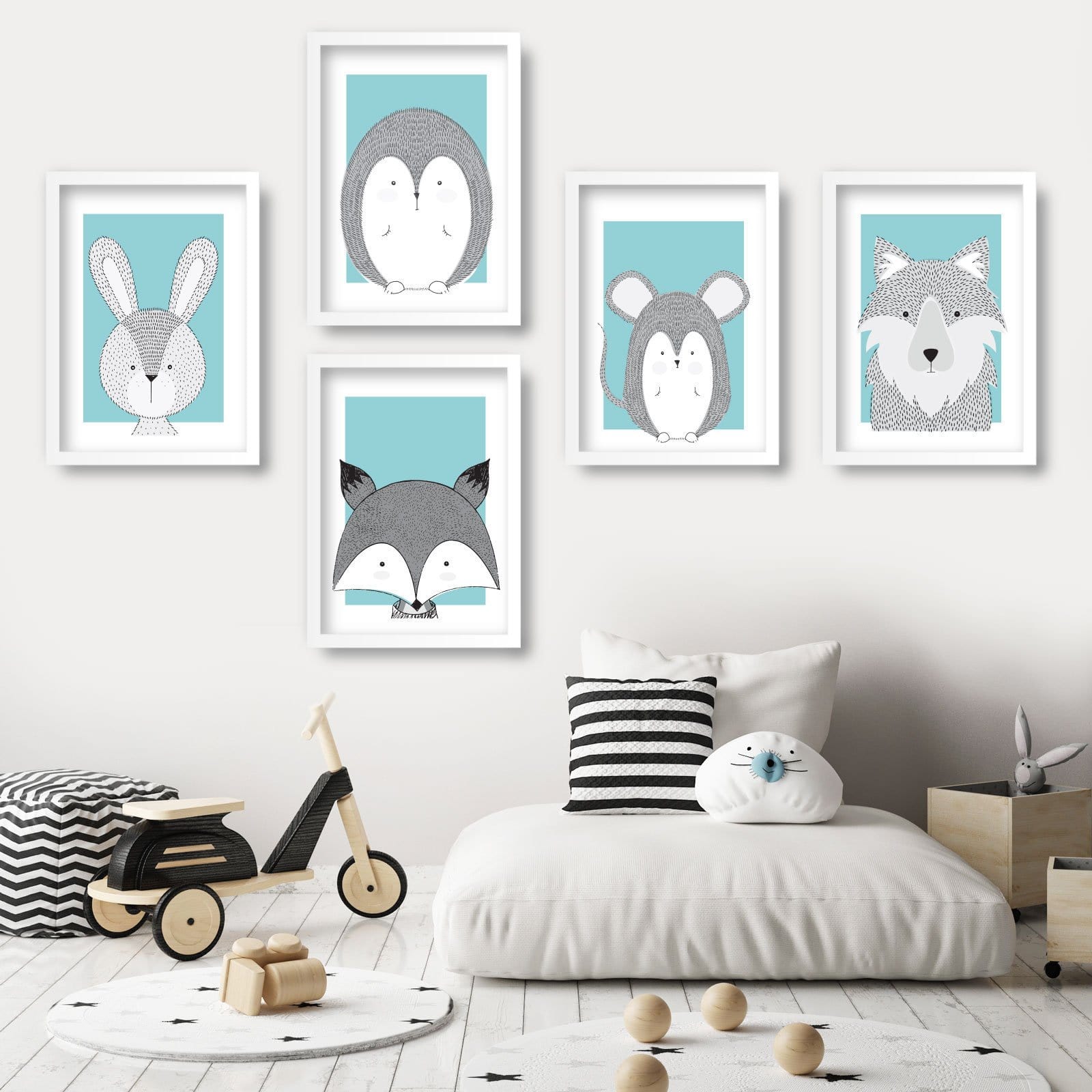 NURSERY Set of 5 FOREST Animals Gallery Wall Art Prints ORIGINAL Scandinavian Style sketch Fox Wolf Rabbit Picture Posters Artwork