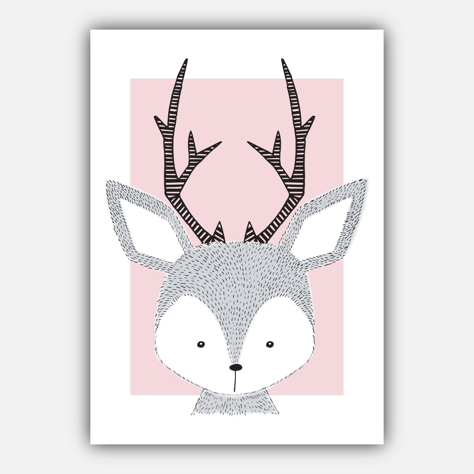 NURSERY Set of 5 FOREST Animals Gallery Wall Art Prints Pink Grey ORIGINAL Scandinavian Style Deer Rabbit Picture Posters Artwork