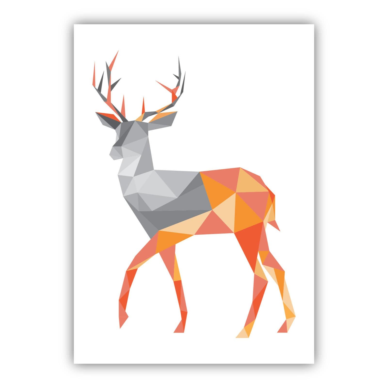GEOMETRIC set of 3 ORANGE & Grey Art Prints STAG Antlers and Mountains