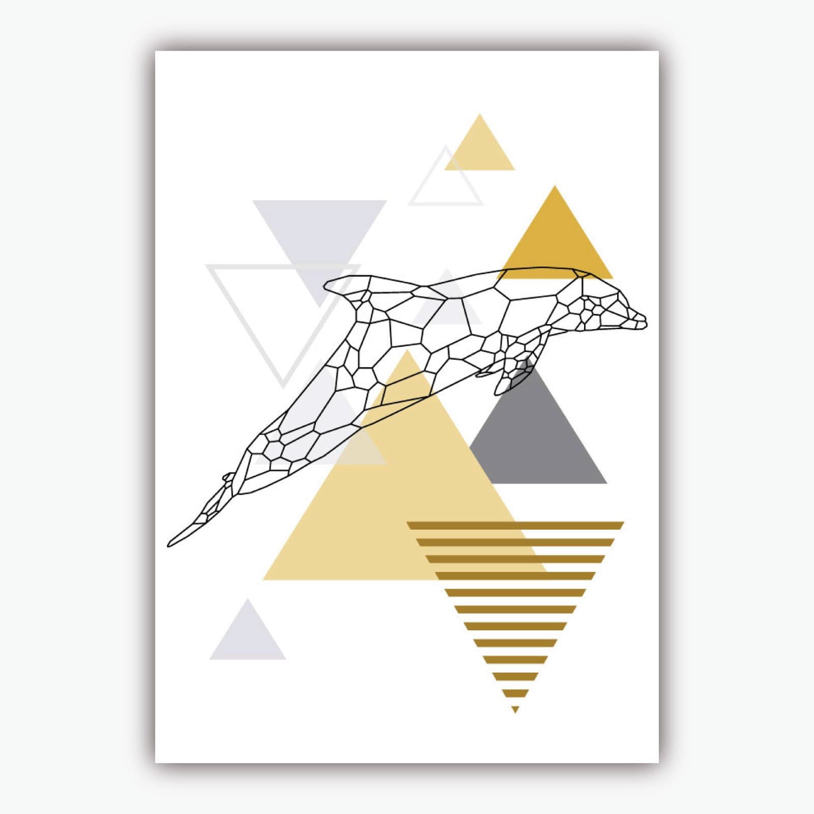 Set of 3 Scandinavian YELLOW & Grey Dolphin and Whale set Modern Art Prints