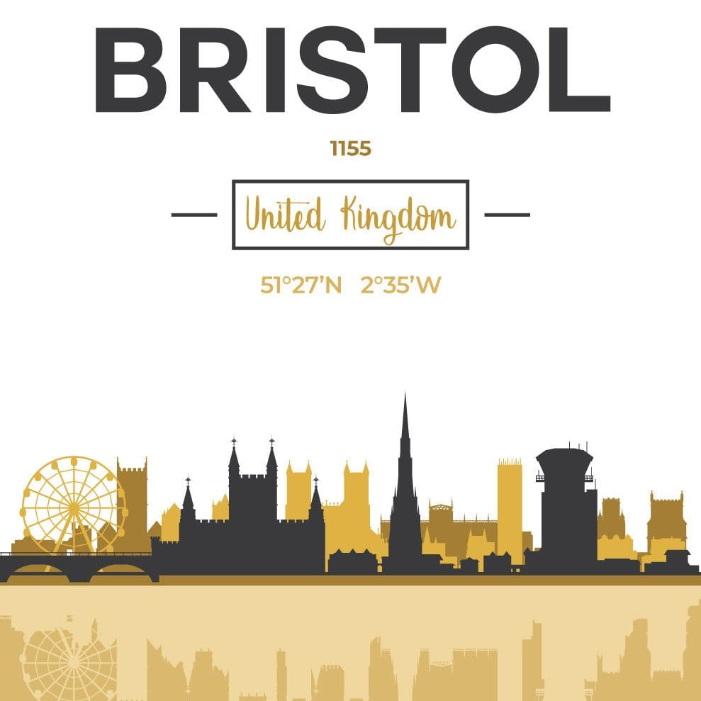 BRISTOL Skyline, Bristol Cityscape England, Yellow and Grey Art Print wall Art PRINT poster artwork home decor