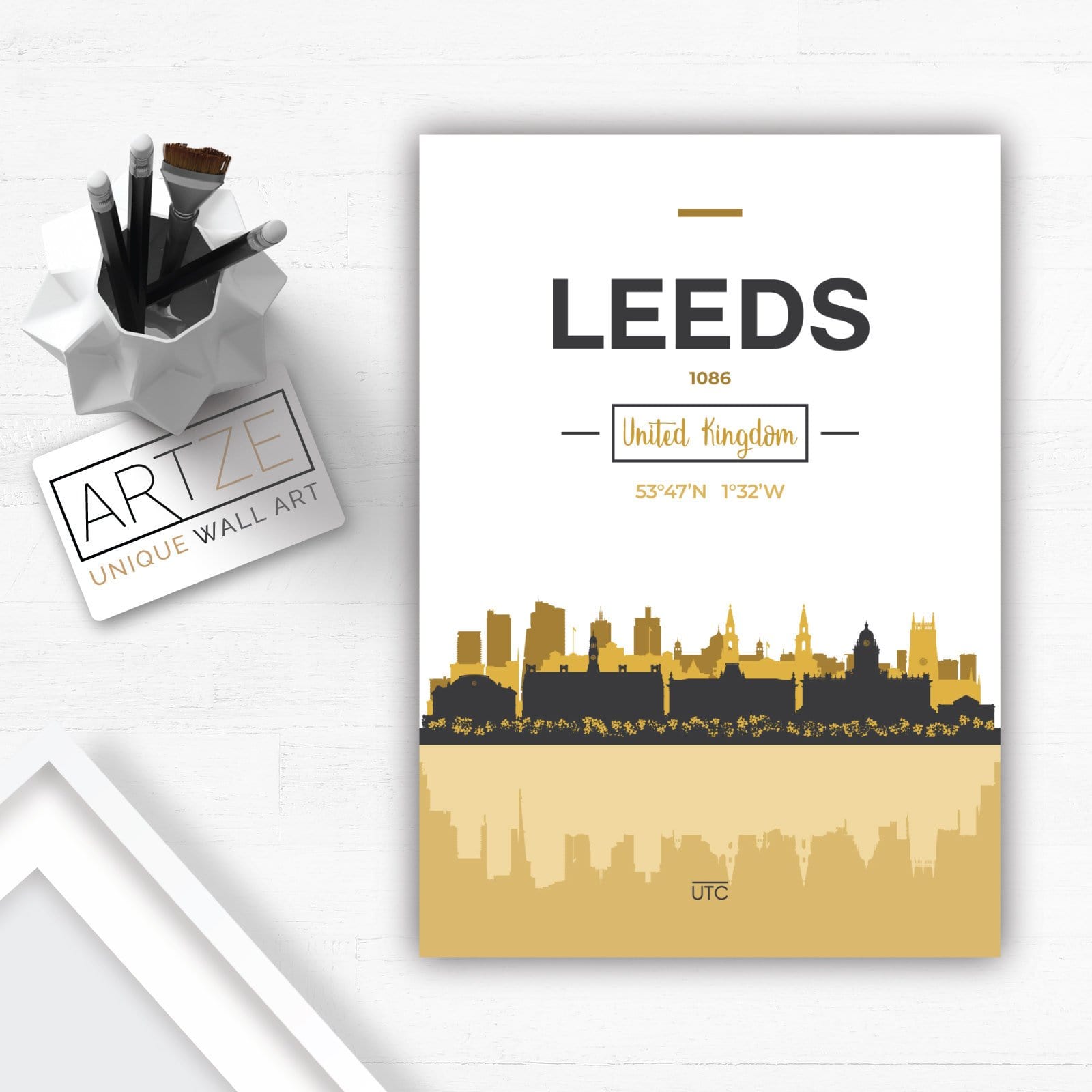 LEEDS Skyline, Leeds Cityscape England, Yellow and Grey Art Print wall Art PRINT poster artwork home decor