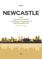 NEWCASTLE Skyline, Newcastle Cityscape England, Yellow and Grey Art Print wall Art PRINT poster artwork home decor