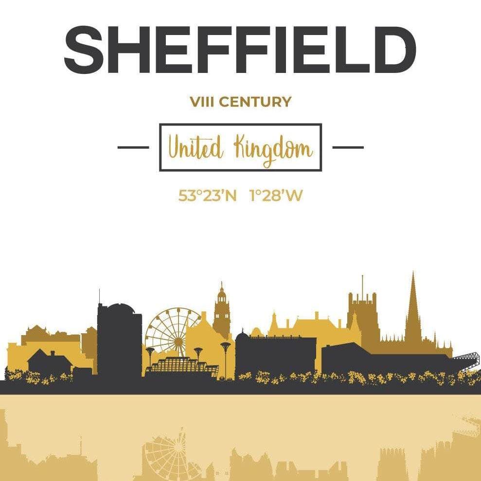 SHEFFIELD Skyline, Sheffield Cityscape England, Yellow and Grey Art Print wall Art PRINT poster artwork home decor