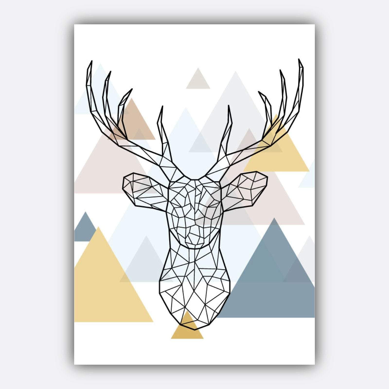 Set of 5 Scandinavian GEOMETRIC Gallery Wall Art Multi Blue Pink Yellow & Beige Art Prints STAG head Wall Pictures Posters Artwork