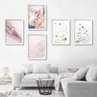 Set of 5 ORIGINAL Gallery Wall Mix of Watercolour Flowers Pink PEONIES Carnations watercolour meadow and Angel wings
