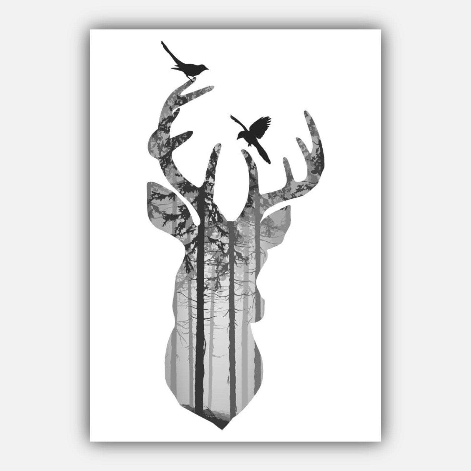 Set of 5 Scandinavian GEOMETRIC Gallery Wall Art Prints STAG deer Yellow & Grey Wall Pictures Posters Artwork