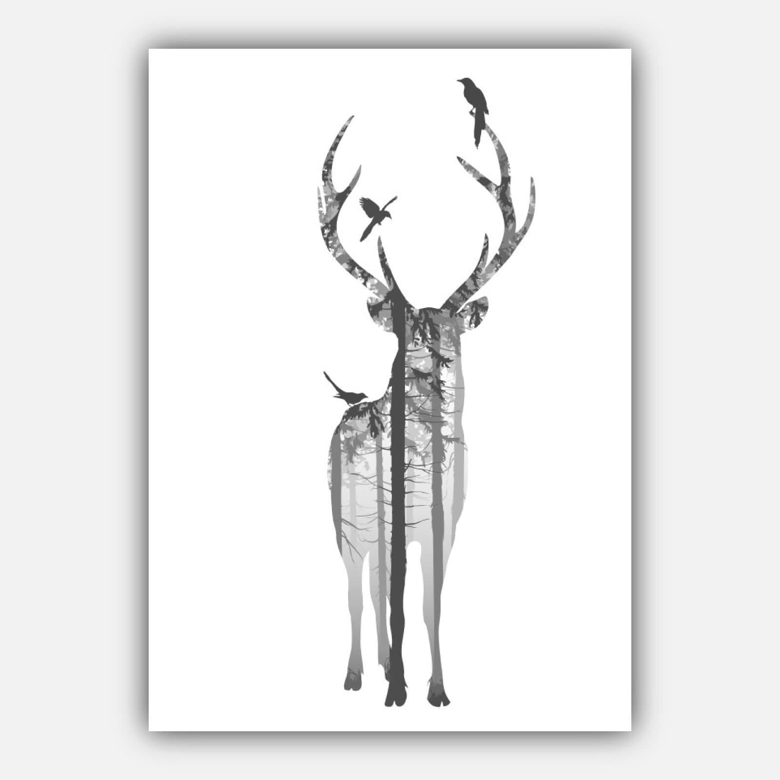 Set of 5 STAG deer Scandinavian GEOMETRIC Gallery Wall Art Prints Navy Blue, Pink & Grey Wall Pictures Posters Artwork