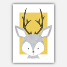 NURSERY Set of 5 FOREST Animals Gallery Wall Art Prints Yellow ORIGINAL Scandinavian Style Deer Bear Fox Owl Rabbit Picture Posters Artwork