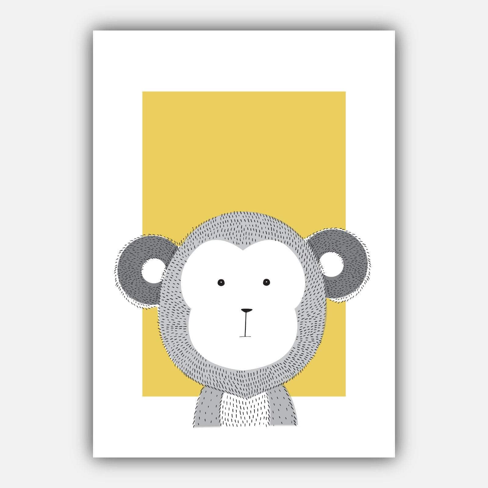 NURSERY Set of 5 JUNGLE Animals Gallery Wall Art Prints Yellow ORIGINAL Scandinavian Style Elephant Monkey Zebra Tiger Lion Picture Posters