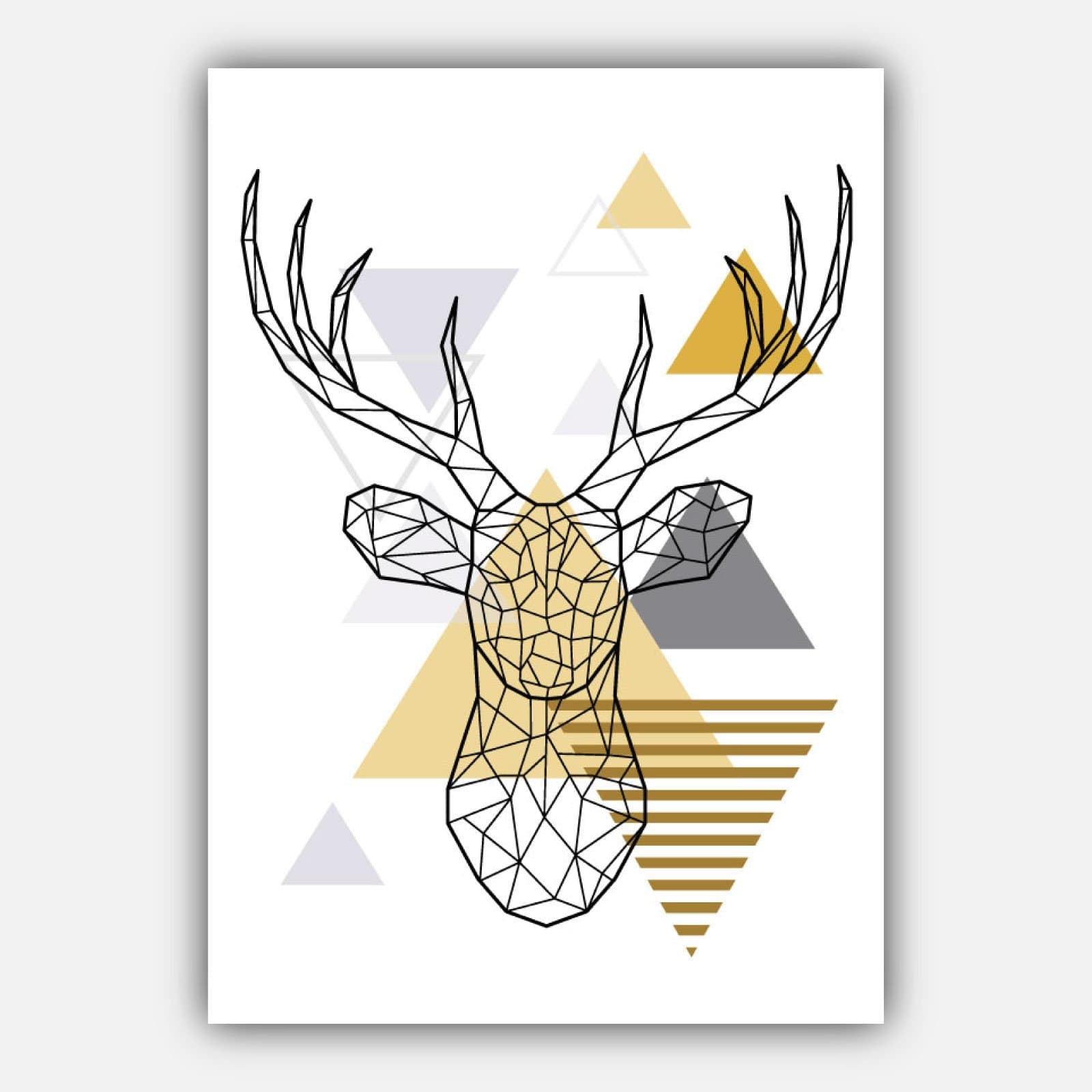 Set of 3 YELLOW & Grey Art Prints with STAG