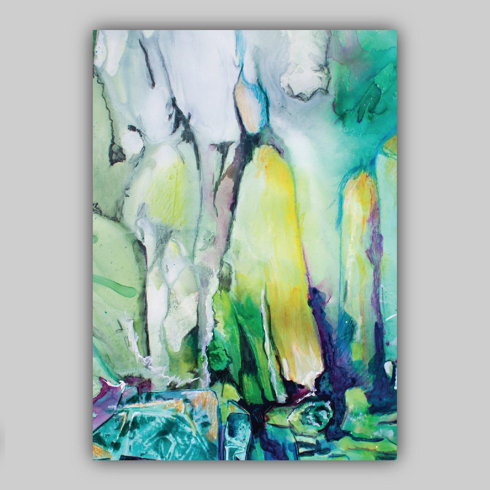 Set of 3 CACTUS Abstract Paintings Aqua Turquoise Wall Art Prints