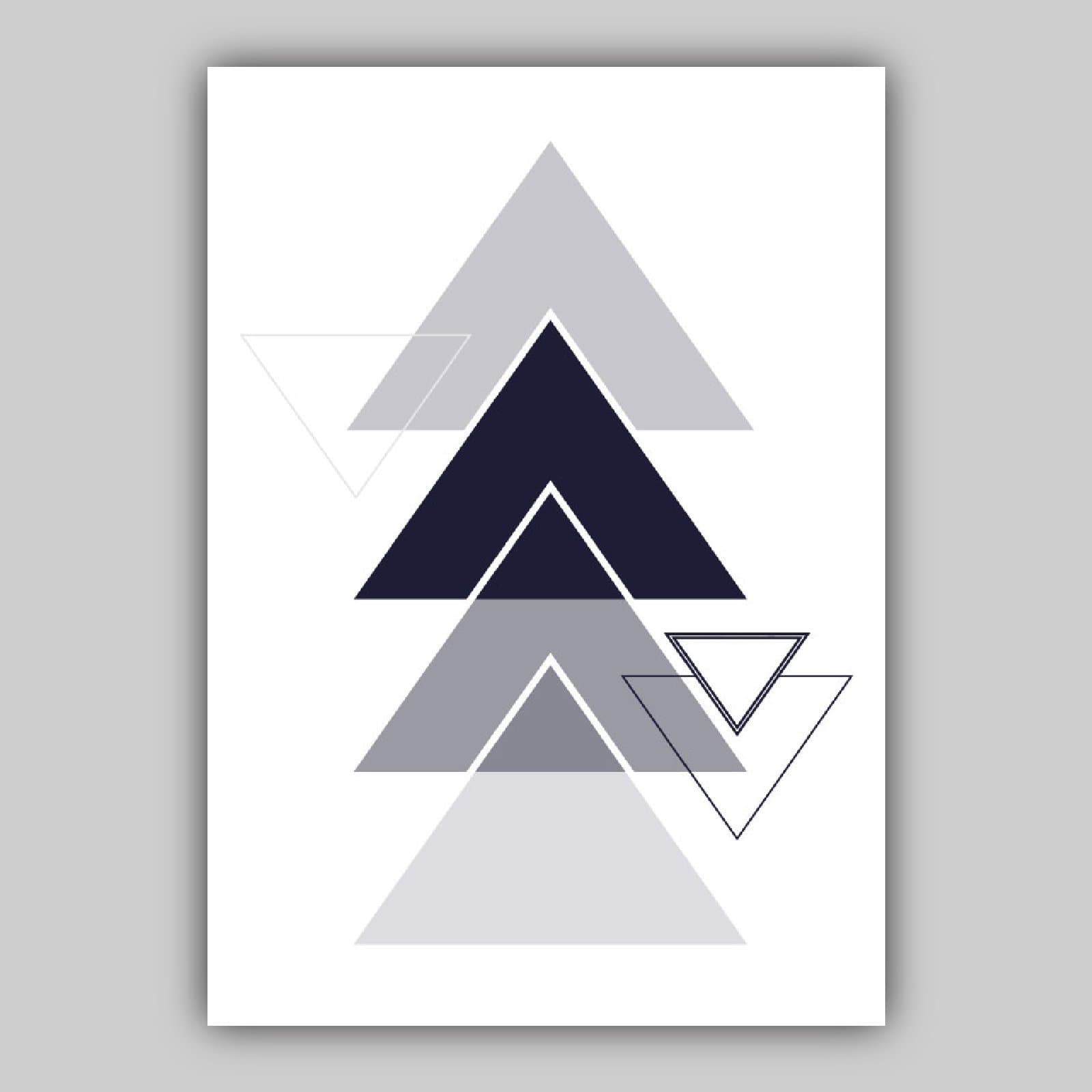 Set of 5 Scandinavian GEOMETRIC Gallery Wall Art Navy Blue and Grey Art Prints STAG head Mountains Wall Pictures Posters Artwork