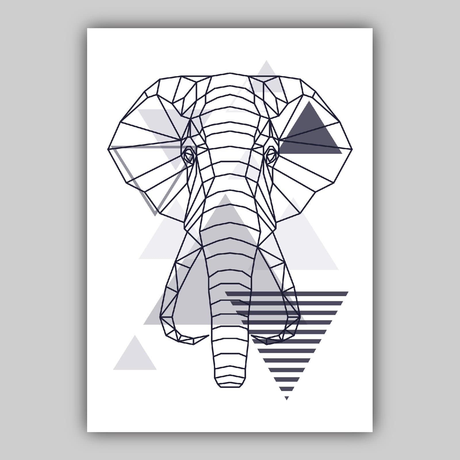 Set of 5 Gallery Wall Art Navy Blue and Grey Art Prints Jungle Art Print Elephant Lion Giraffe GEOMETRIC Wall Pictures Posters Artwork