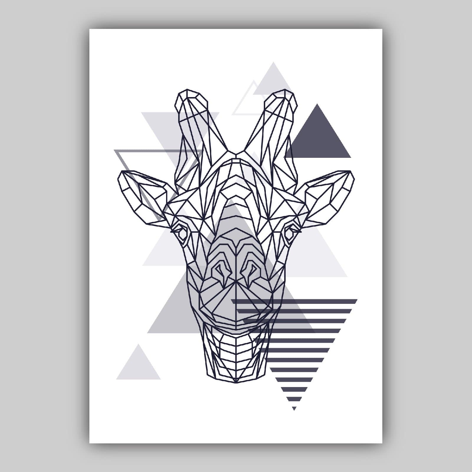 Set of 5 Gallery Wall Art Navy Blue and Grey Art Prints Jungle Art Print Elephant Lion Giraffe GEOMETRIC Wall Pictures Posters Artwork
