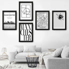 Set of 5 MANCHESTER Art Prints cityscape, Skyline Street Map Worker Bee Symbol Wall Pictures Posters Artwork Perfect Gift