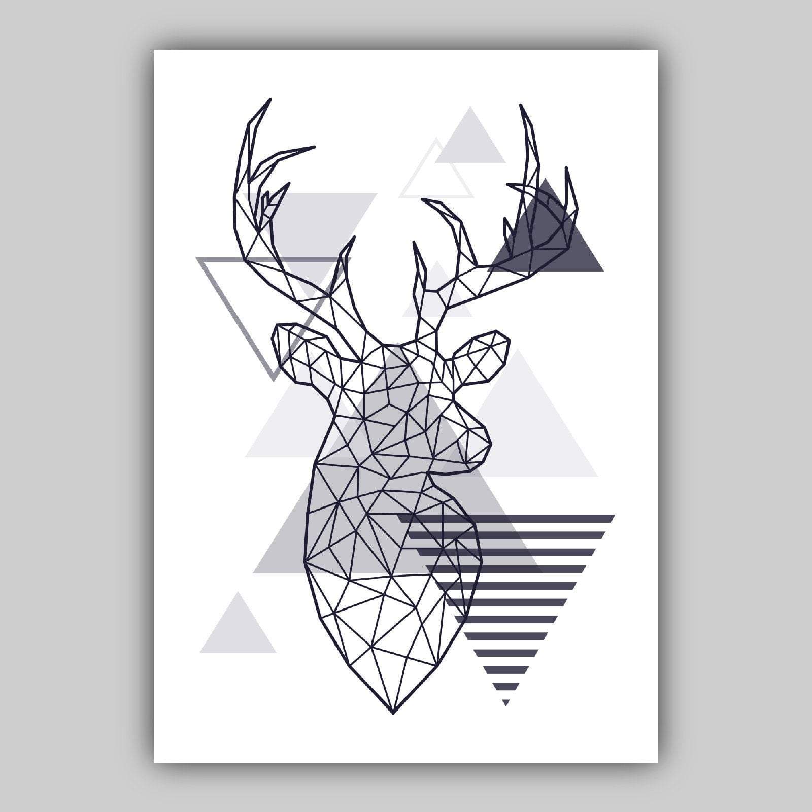 Set of 5 Scandinavian GEOMETRIC Gallery Wall Art Navy Blue and Grey Art Prints STAG head Mountains Wall Pictures Posters Artwork