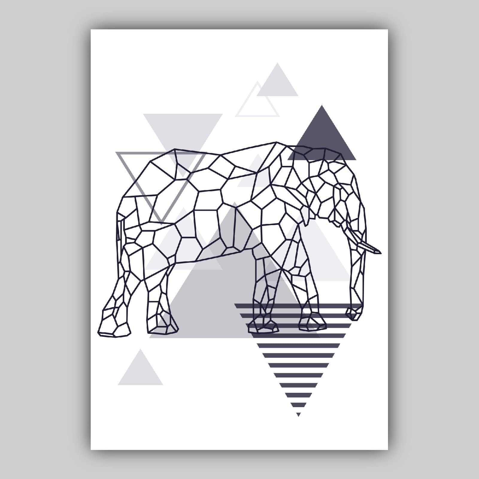 Set of 5 Gallery Wall Art Scandinavian  Navy Blue and Grey Art Prints Elephant Art Mountains GEOMETRIC Wall Pictures Posters Artwork