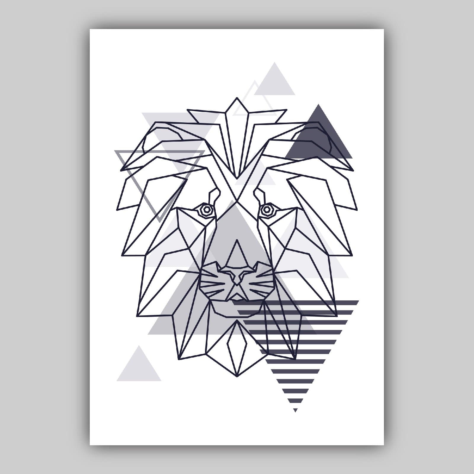 Set of 5 Gallery Wall Art Navy Blue and Grey Art Prints Jungle Art Print Elephant Lion Giraffe GEOMETRIC Wall Pictures Posters Artwork