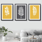 Set of 3 Grey Yellow and White Tropical LEAVES Gallery Wall Art Prints