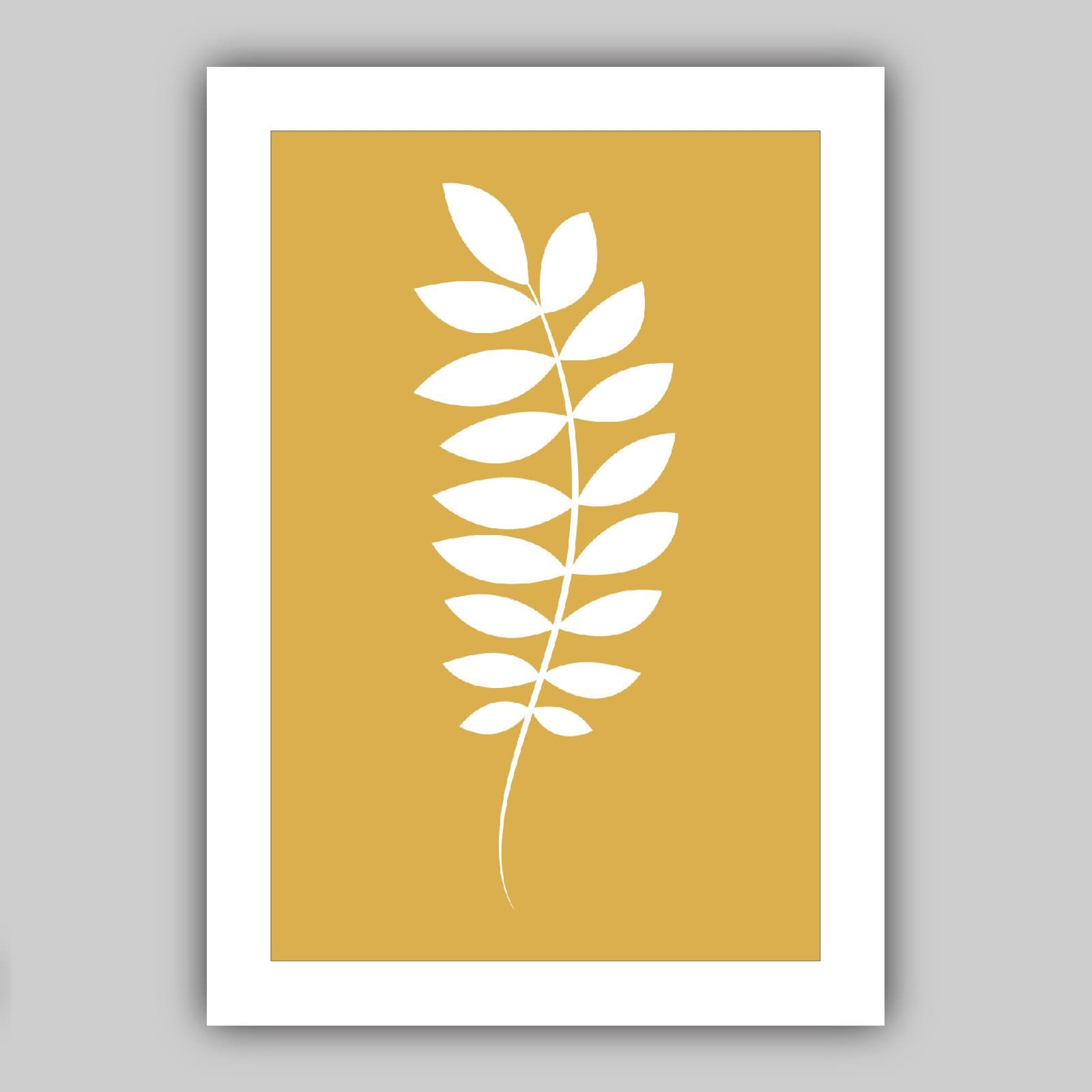 Set of 3 Grey Yellow and White Tropical LEAVES Gallery Wall Art Prints