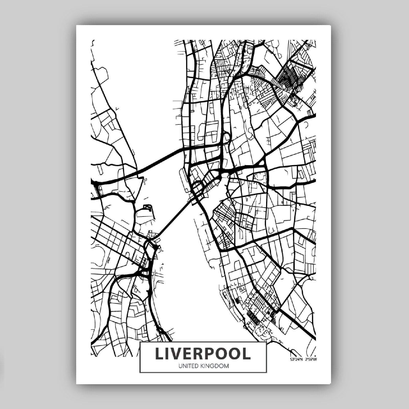 Set of 5 LIVERPOOL Art Prints cityscape, Skyline Street Map Liver Building Wall Pictures Posters Artwork Perfect Gift