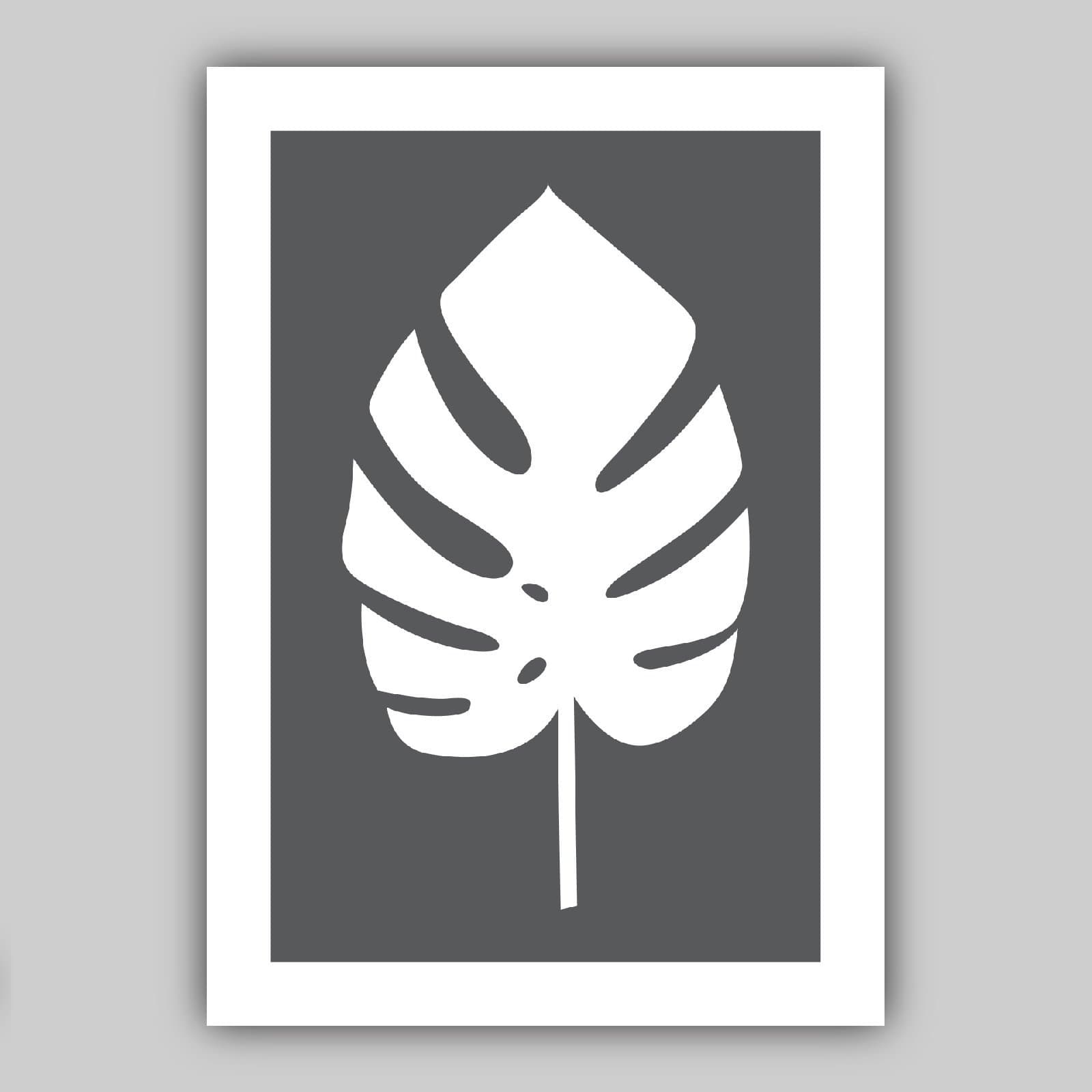Set of 3 Yellow Grey and White Art Prints Tropical Botanical Monstera Leaves