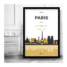 PARIS Skyline Cityscape FRANCE, Yellow and Grey Art Print