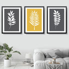 Set of 3 Yellow Grey and White Art Prints Tropical LEAVES