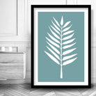 Set of 3 Grey Duck Egg Blue and White Tropical LEAVES Art Prints