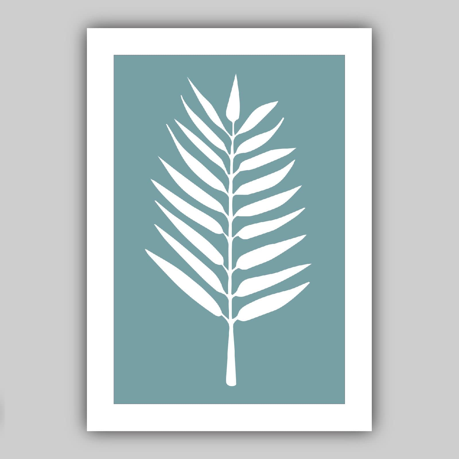 Set of 3 Grey Duck Egg Blue and White Tropical LEAVES Art Prints