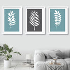 Set of 3 Duck Egg Blue Grey and White Tropical Gallery Wall Art Prints