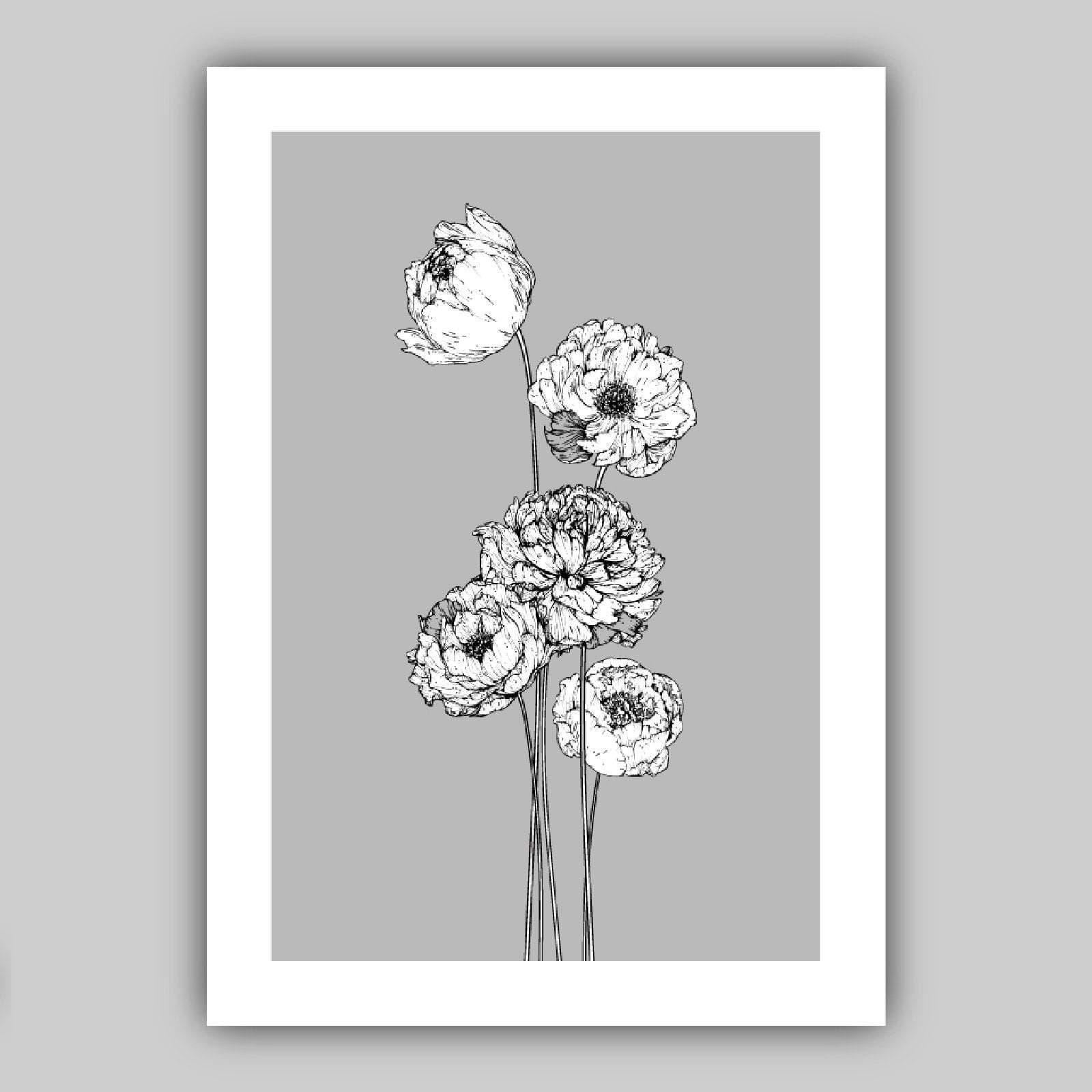 PEONIES Set of 3 Gallery Wall Art Prints Peony Flower Sketch