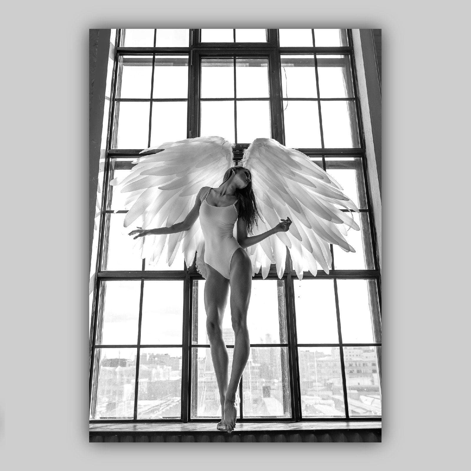 Set of 3 FASHION Woman Angel Wings Black and White Wall Art