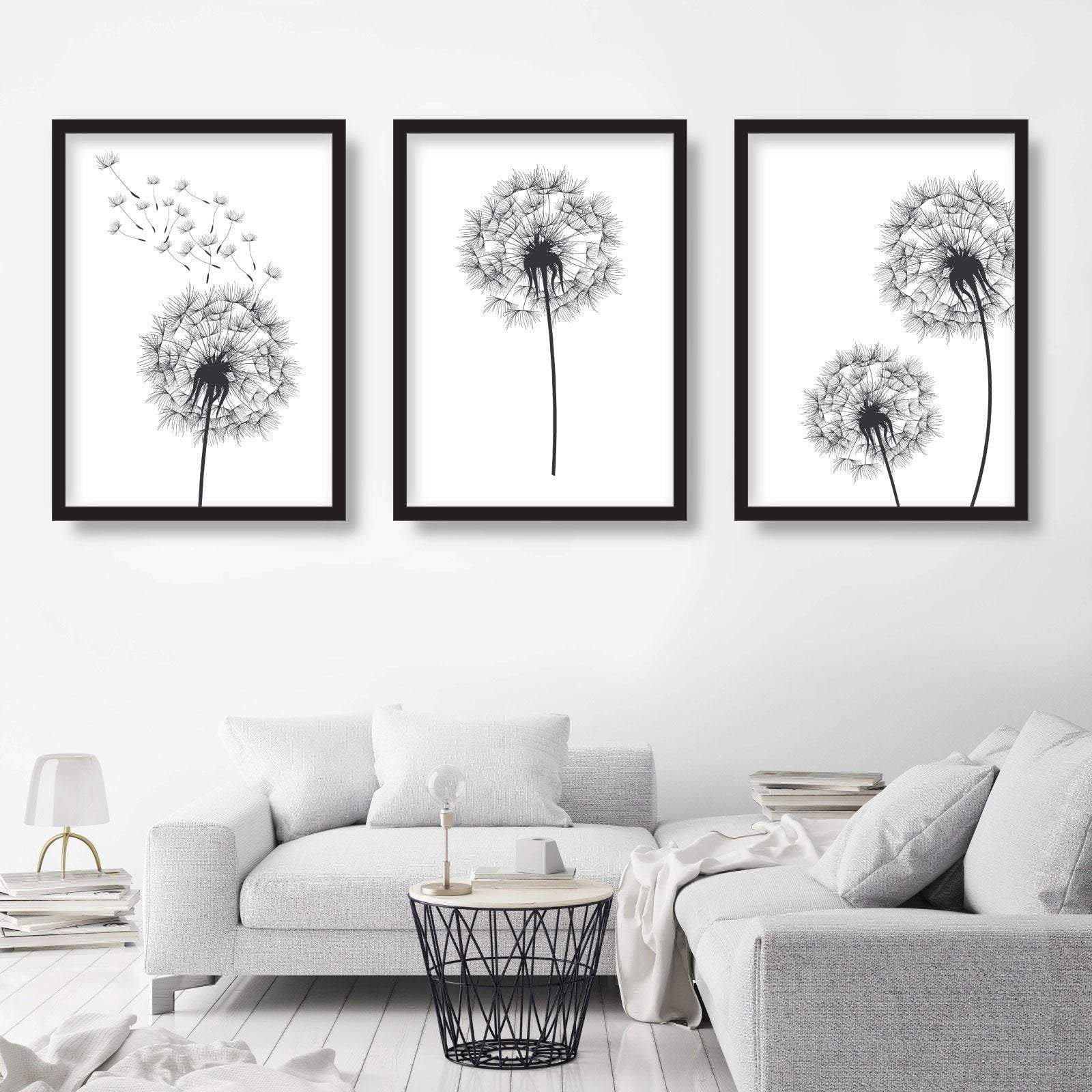DANDELIONS Set of 3 Gallery Wall Sketch Art Prints