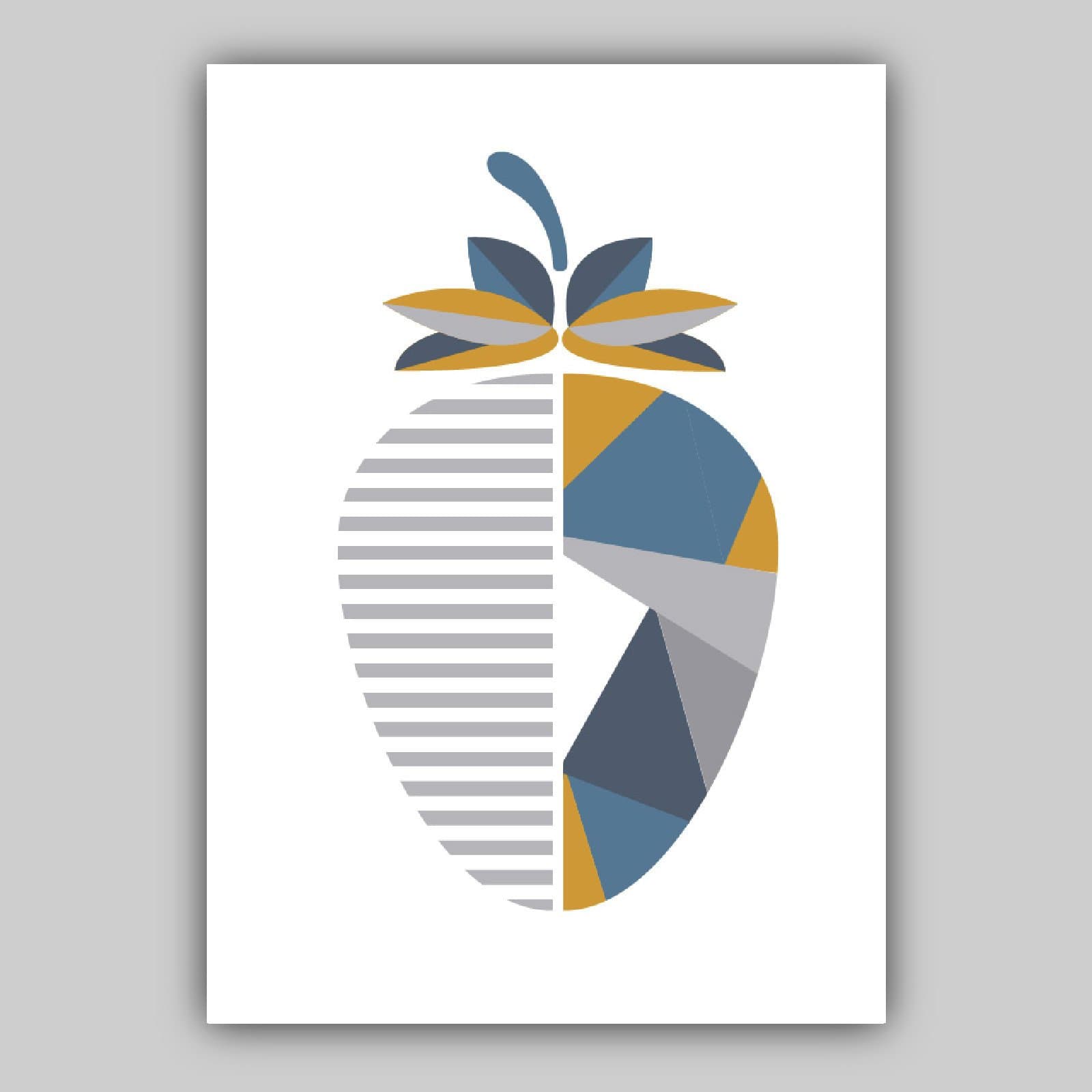 GEOMETRIC set of 3 Yellow Blue Grey Orange Strawberry Lemon Fruit Kitchen Wall Art Prints