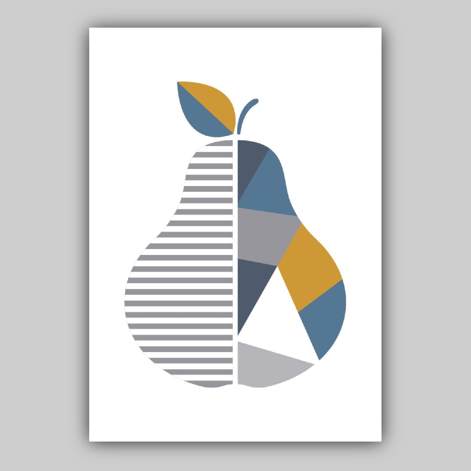GEOMETRIC set of 3 Yellow & Blue Fruit Kitchen Wall Art Prints