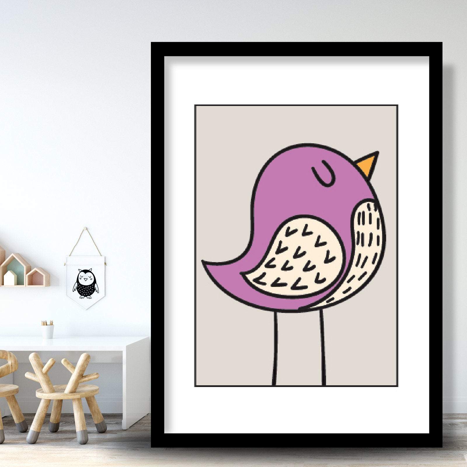 Nursery Set of 3 Art Prints Scandinavian Scandi Minimalist Animals Bird, Bear, Fox