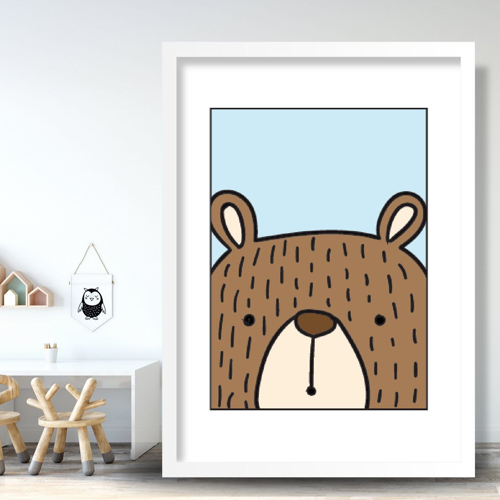 Nursery Set of 3 Art Prints Scandinavian Scandi Minimalist Animals Bird, Bear, Fox
