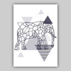 Set of 3 GEOMETRIC Navy Blue & Grey ELEPHANT and Tree Modern Art Prints