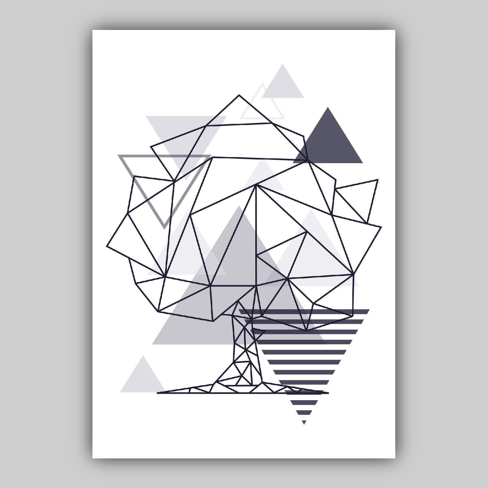 Set of 3 GEOMETRIC Navy Blue & Grey ELEPHANT and Tree Modern Art Prints