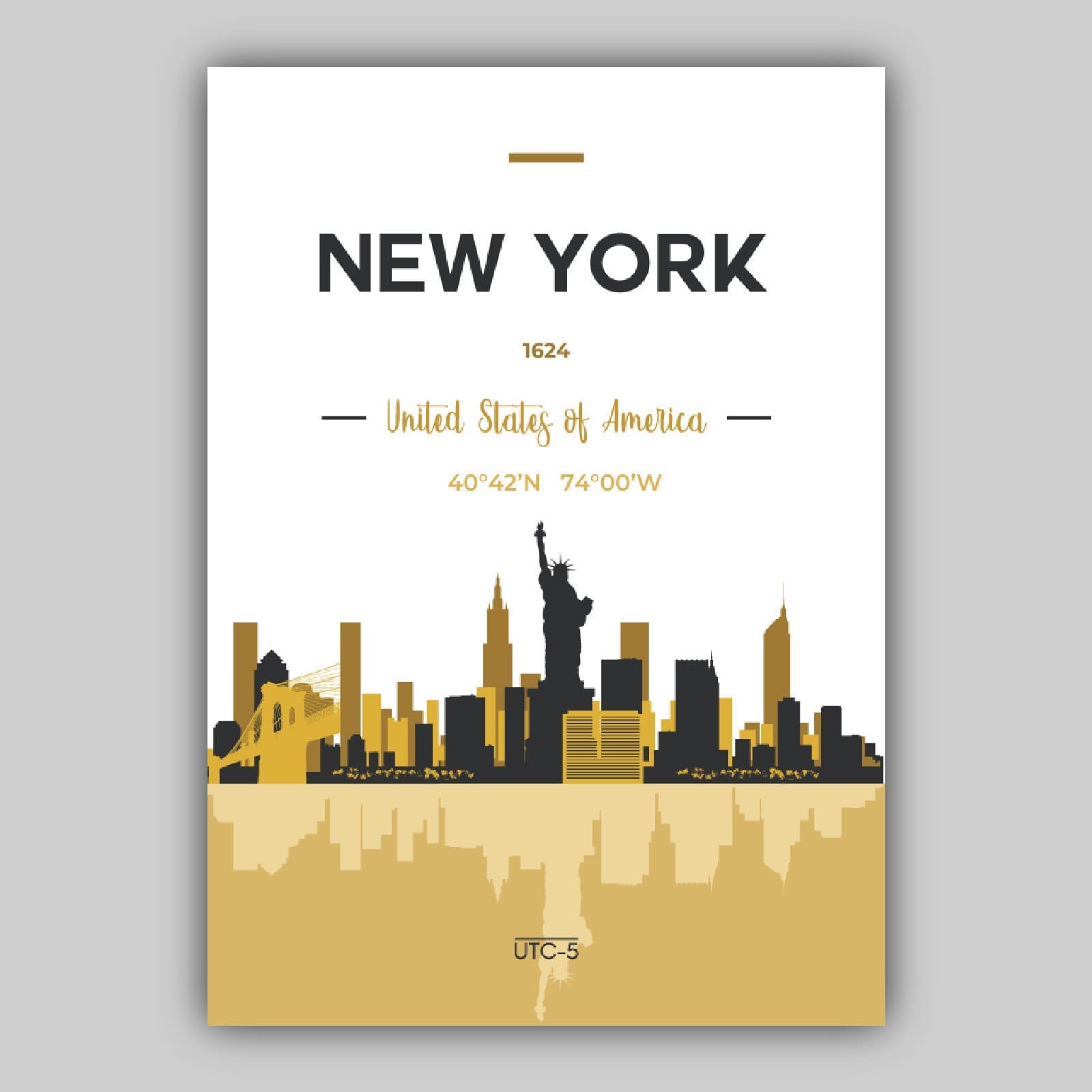 NEW YORK Skyline Cityscape USA, Yellow and Grey Art Print