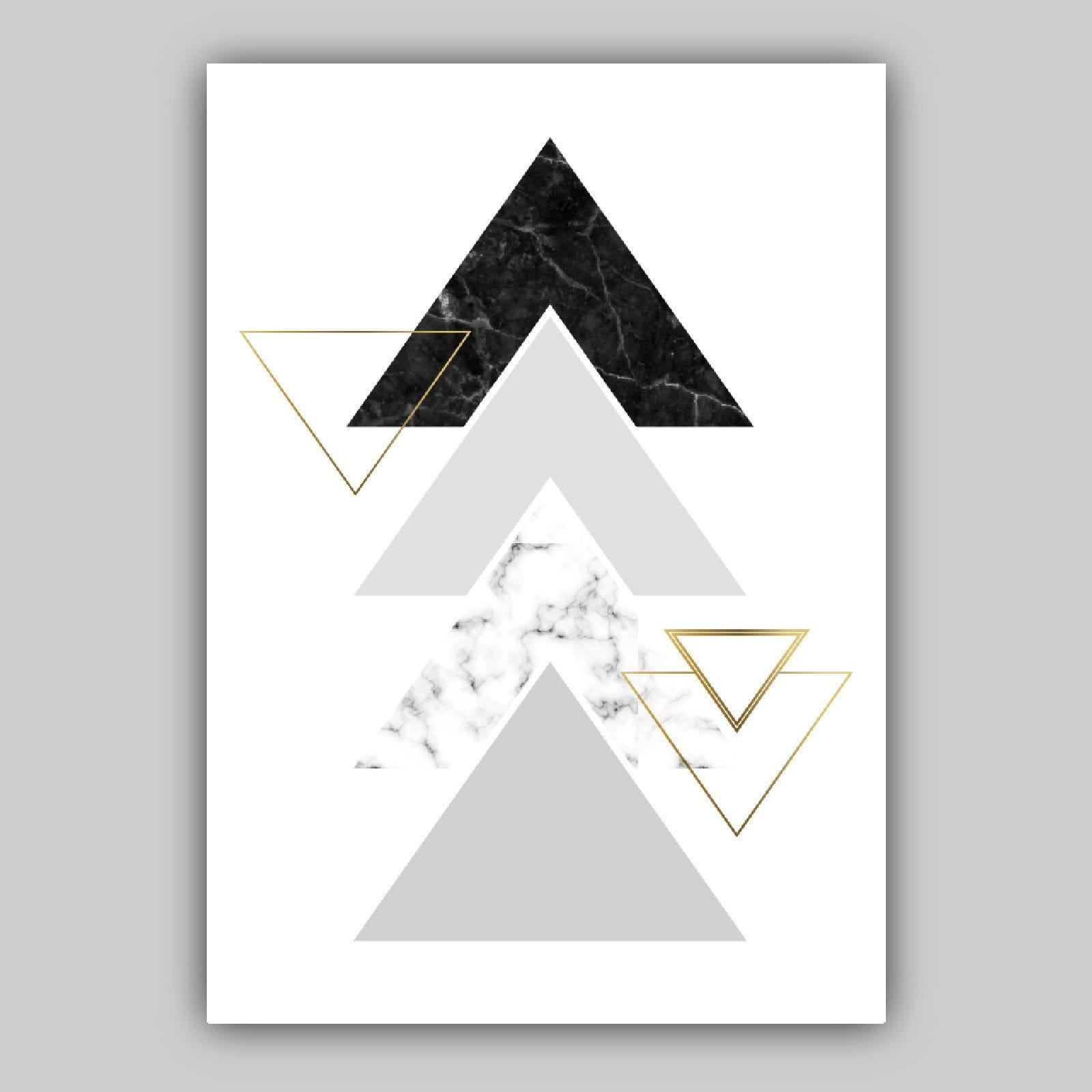 GEOMETRIC set of 3 Black Grey & Gold Effect Art Prints Abstract Triangles Pattern