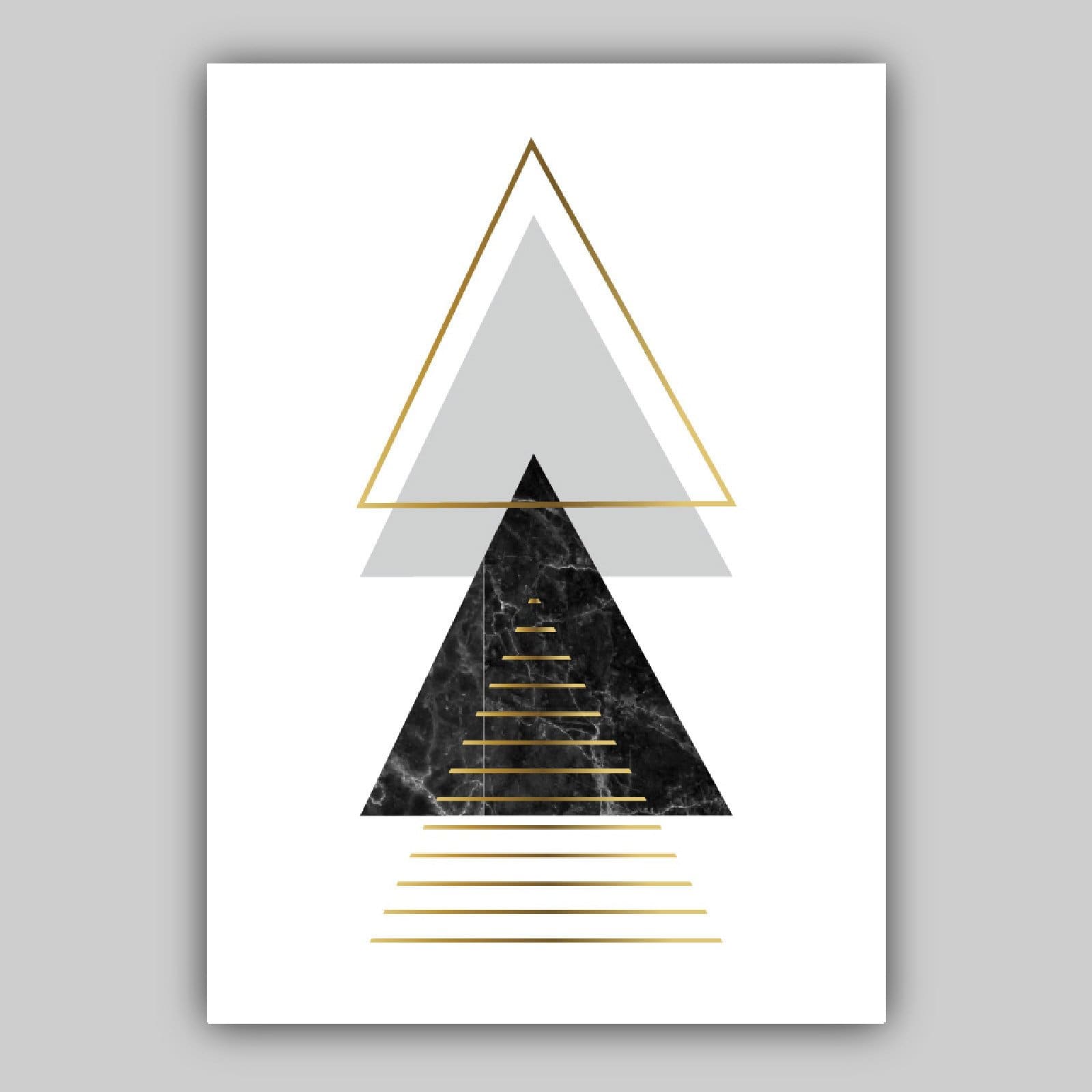 GEOMETRIC set of 3 Black Grey & Gold Effect Art Prints Abstract Triangles Pattern